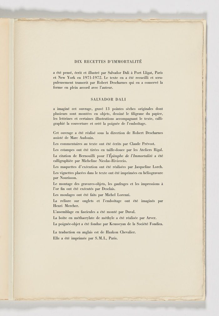 Dix Recettes d’Immortalite, 1973, Salvador Dalí