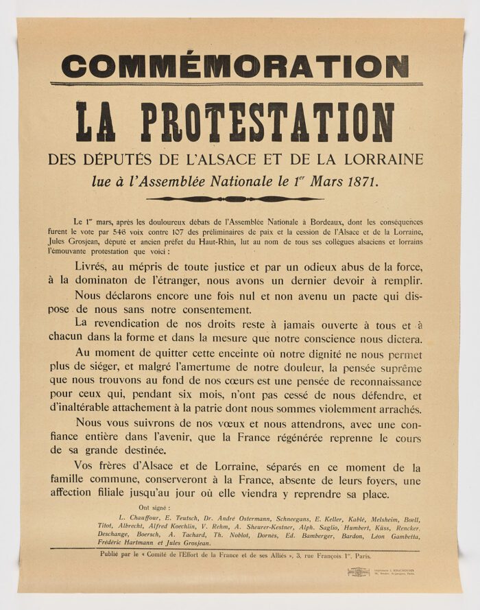 Commémoration - La protestation des députés de l'Alsace et de la Lorraine lue à l'Assemblée Nationale le 1er mars 1871, Autor desconocido
