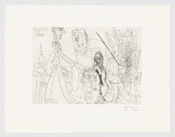 En el taller de grabado: Piero Crommelynck con su mujer y su hija, 1970, Pablo Picasso