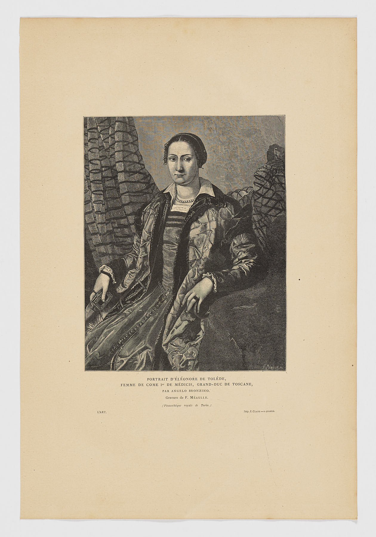 Portrait d'éléonore de tolède, femme de cosme ier de médicis, grand-duc de toscane, par angelo bronzino