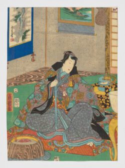 Kashiwagi (柏木, "El roble"). Serie Murasaki Shikibu Genji karuta (Las cartas Genji de Murasaki Shikibu)