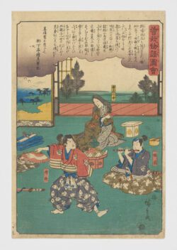 Sukenari (Jûrô) y Tokimune (Gorô) con su madre (serie Soga monogatari zue)