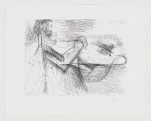 HOMME ASSIS PRÈS D’UNE FEMME ALLONGÉE, Pablo Picasso