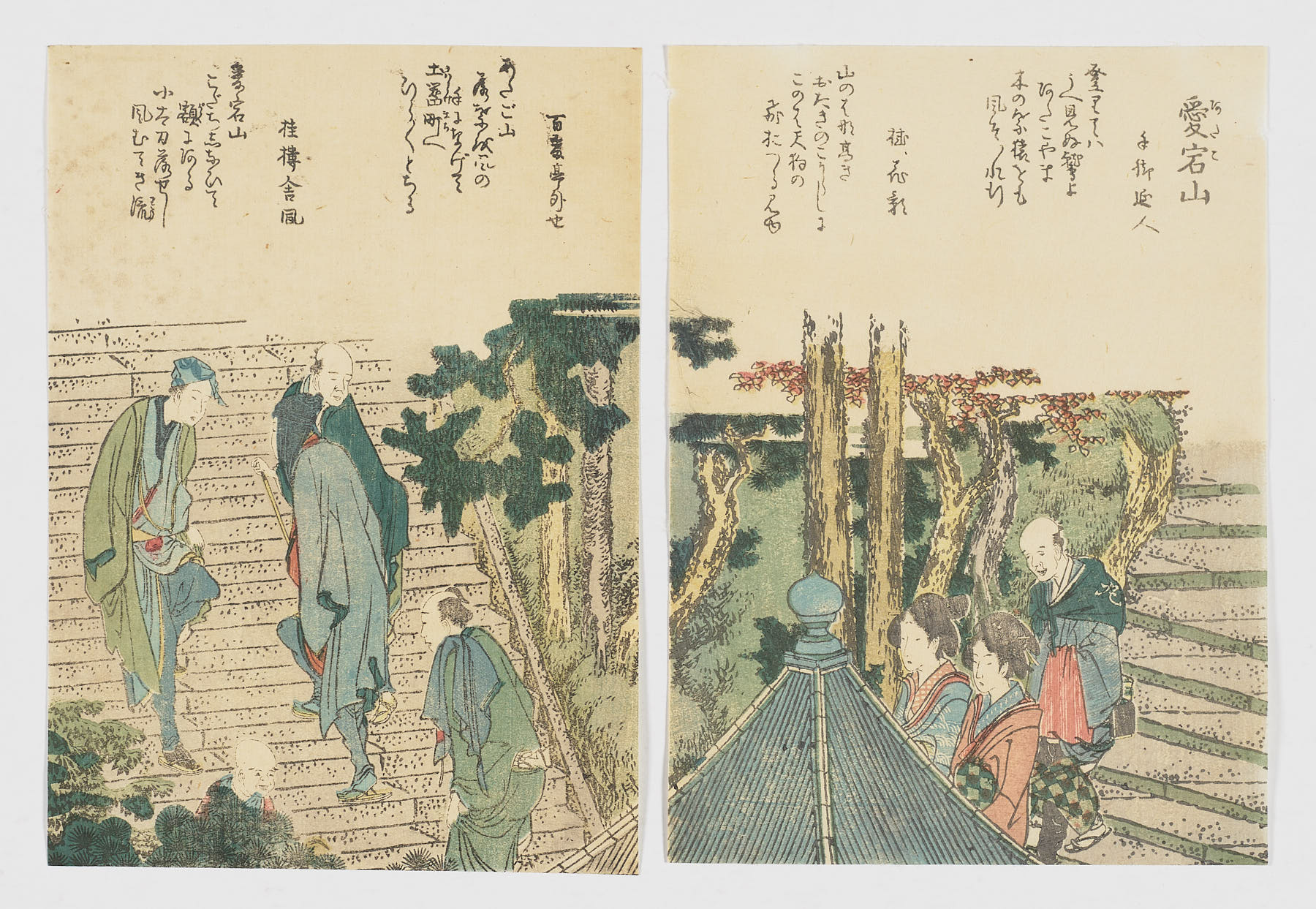 Figuras en las escaleras del templo, Katsushika Hokusai