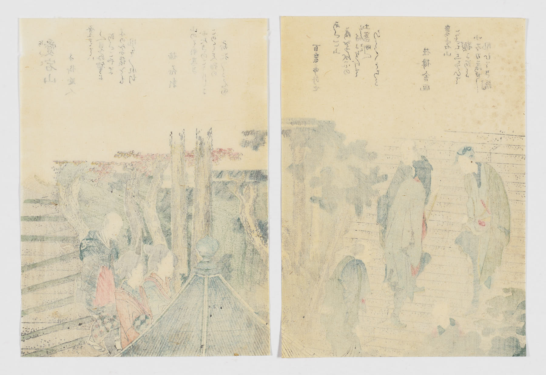 Figuras en las escaleras del templo, Katsushika Hokusai